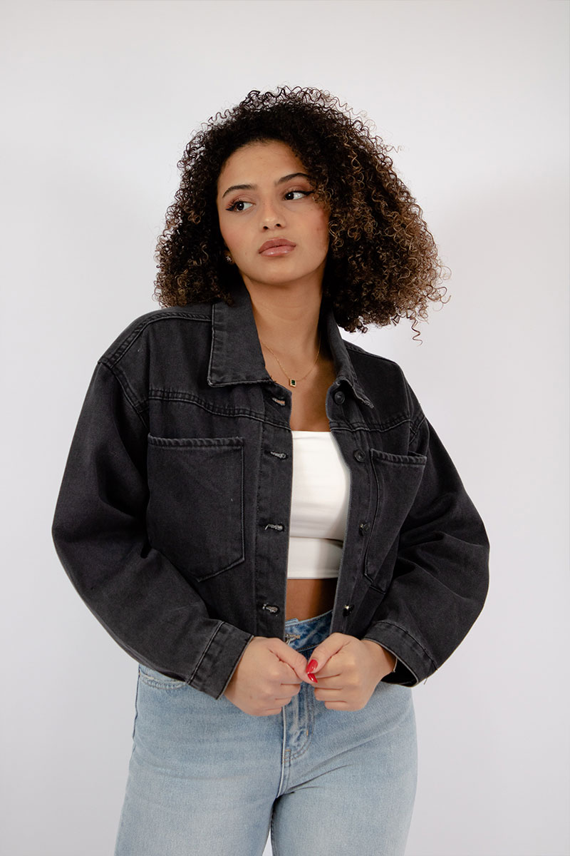 Dream big black denim jacket from the reborn collection
