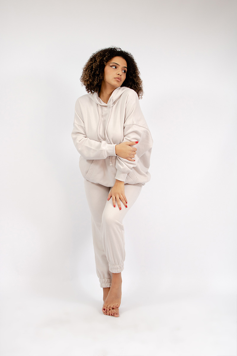 our ivory hoodie matched with its ivory sweatpants
