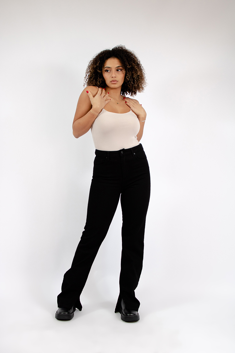 basic tube top in ivory with our tyre black denim jeans